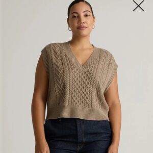 Quince Aurtalian Merino Wool Women's V-Neck Cable Knit Sweater Vest - Brown